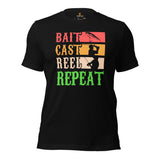 Fishing & PFG T-Shirt - Gift for Fisherman - Bass Masters & Pros Shirt - MLF Flying Fishing Shirt - Bait Cast Reel Repeat Shirt - Black