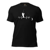 Fishing & PFG T-Shirt - Gift for Fisherman - Bass Masters & Pros Shirt - Master Baiter Shirt - Fly Fishing Heartbeat Shirt - Black
