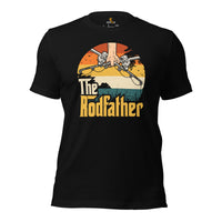 Fly-Fishing & PFG T-Shirt - Father's Day Gift for Fisherman - Bass Masters & Pros Shirt - The Rodfather Retro Aesthetic Shirt - Black