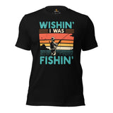 Fly-Fishing & PFG T-Shirt - Gift Ideas for Fisherman - Bass Masters & Pros Shirt - Master Baiter Shirt - Wishin' I Was Fishin' Shirt - Black