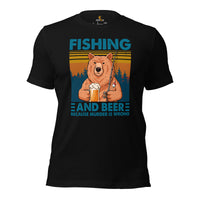 Fishing & PFG T-Shirt - Gift for Fisherman, Beer Lovers - Smokey The Bear Shirt - Fishing And Beer Because Murder Is Wrong Shirt - Black