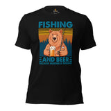 Fishing & PFG T-Shirt - Gift for Fisherman, Beer Lovers - Smokey The Bear Shirt - Fishing And Beer Because Murder Is Wrong Shirt - Black