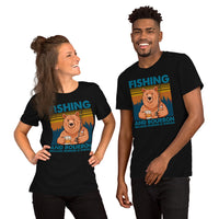 Fishing & PFG T-Shirt - Gift for Fisherman, Wine Lovers - Smokey The Bear Shirt - Fishing And Bourbon Because Murder Is Wrong Shirt - White, Unisex