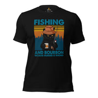 Fishing & PFG T-Shirt - Gift for Fisherman, Wine & Cat Lovers - Grumpy Cat Shirt - Fishing And Bourbon Because Murder Is Wrong Shirt - Black