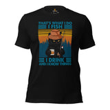 Fishing & PFG T-Shirt - Gift for Fisherman, Wine & Cat Lovers - Grumpy Cat Tee - That's What I Do I Fish I Drink & I Know Things Shirt - Black