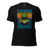 Fishing & PFG T-Shirt - Gift for Fisherman, Cat Lovers - Grumpy Cat Shirt - Master Baiter Shirt - Fishing Because Murder Is Wrong Shirt - Black