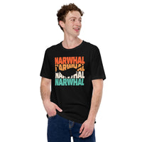 Narwhal, Unicorn Of The Sea T-Shirt - Gift for Narwhal, Sea Mammal Lovers & Environment Activists - Narwhal 80s Retro Aesthetic Shirt - Black