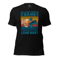 Video Game T-Shirt - Gaming Gift Ideas For Him, A Typical Gamer & Beer Lovers - All I Care About Is Game & Maybe 3 People & Beer Shirt - Black