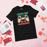 Funny Video Game T-Shirt - Christmas Gaming Gift Ideas For Him & Her, A Typical Gamer & Game Lovers - Leveling Up To Husband Shirt - Black