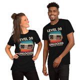 Video Game T-Shirt - Christmas & 30th Birthday Gaming Gift Ideas For His & Her, A Typical Gamer & Game Lover - Level 30 Unlocked Shirt - Black, Unisex