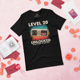 Video Game T-Shirt - Christmas & 20th Birthday Gaming Gift Ideas For His & Her, A Typical Gamer & Game Lover - Level 20 Unlocked Shirt - Black