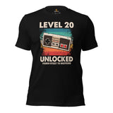 Video Game T-Shirt - Christmas & 20th Birthday Gaming Gift Ideas For His & Her, A Typical Gamer & Game Lover - Level 20 Unlocked Shirt - Black