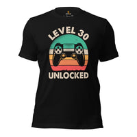 Video Game T-Shirt - Christmas & 30th Birthday Gaming Gift For His & Her, A Typical Gamer & Game Lover - Retro Level 30 Unlocked Shirt - Black