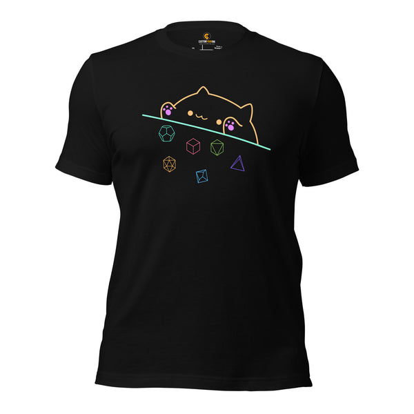 Funny DnD & RPG Games T-Shirt - Xmas Gaming Gift Ideas for Him & Her, Typical Gamers & Cat Lovers - Cute Neon Bongo Cat D&D Shirt - Black