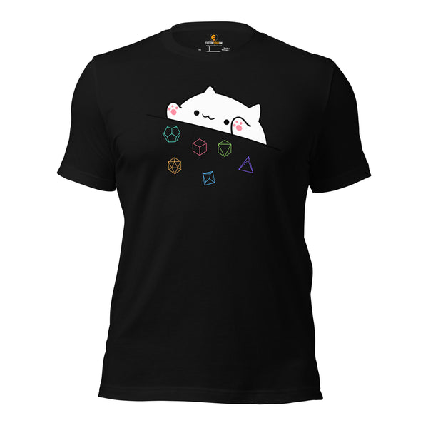 Funny DnD & RPG Games T-Shirt - Xmas Gaming Gift Ideas for Him & Her, Typical Gamers & Cat Lovers - Cute Playful Bongo Cat D&D Shirt - Black