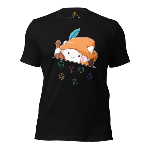 Funny DnD & RPG Games T-Shirt - Xmas Gaming Gift Ideas for Him & Her, Typical Gamers & Bongo Cat Lovers - Cute Bard Cat D&D Shirt - Black