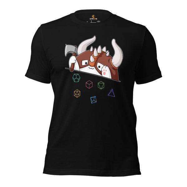 Funny DnD & RPG Games T-Shirt - Xmas Gaming Gift Ideas for Him & Her, Typical Gamers & Bongo Cat Lovers - Cute Barbarian Cat D&D Shirt - Black