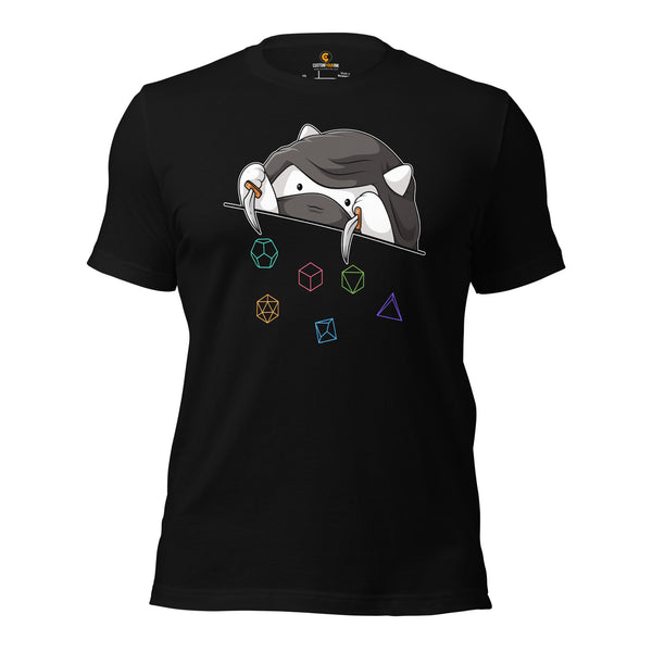 Funny DnD & RPG Games T-Shirt - Xmas Gaming Gift Ideas for Him & Her, Typical Gamers & Bongo Cat Lovers - Cute Rogue Cat D&D Shirt - Black