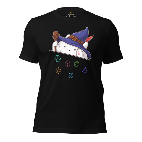 Funny DnD & RPG Games T-Shirt - Xmas Gaming Gift Ideas for Him & Her, Typical Gamers & Bongo Cat Lovers - Cute Wizard Cat D&D Shirt - Black