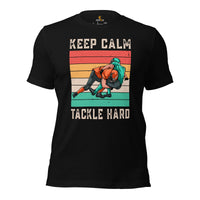 Football Fanatic Vintage Graphic T-Shirt - Gift Ideas for Football Fans - Funny Game Day Shirt - Keep Calm Tackle Hard Sarcastic Shirt - Black