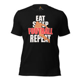 Football Fanatic Vintage Graphic T-Shirt - Gift Ideas for Football Fans - Retro Style Game Day Tee - Eat Sleep Football Repeat Shirt - Black