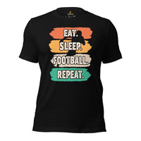 Football Fanatic Vintage Graphic T-Shirt - Gift Ideas for Football Fans - 80s Retro Eat Sleep Football Repeat Aesthetic Shirt - Black