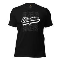 Huskies Mascot T-Shirt - Football Fanatic Vintage Graphic Shirt: Retro Style, Ideal Gifts for Football Fans & Supporters - Game Day Tee - Black