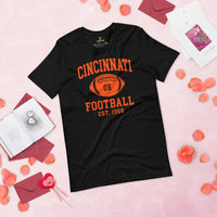 Cincinnati Est.1968 T-Shirt - Football Fanatic Vintage Graphic Shirt: Retro Style, Ideal Gifts for Football Fans - Game Day Shirt - Black