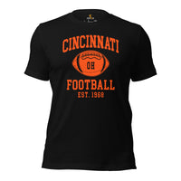 Cincinnati Est.1968 T-Shirt - Football Fanatic Vintage Graphic Shirt: Retro Style, Ideal Gifts for Football Fans - Game Day Shirt - Black
