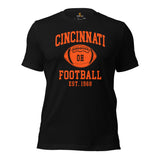 Cincinnati Est.1968 T-Shirt - Football Fanatic Vintage Graphic Shirt: Retro Style, Ideal Gifts for Football Fans - Game Day Shirt - Black