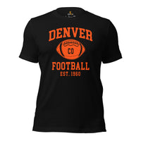 Denver Est.1960 T-Shirt - Football Fanatic Vintage Graphic Shirt: Ideal Gifts for Football Fans & Supporters - Retro Game Day Shirt - Black