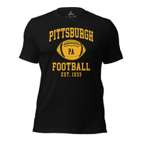 Pittsburgh Est.1933 T-Shirt - Football Fanatic Vintage Graphic Shirt: Retro Style, Ideal Gifts for Football Fans - Game Day Shirt - Black