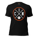 Cincinnati Football Emblem Fanatic Vintage Graphic T-Shirt: Retro Style, Ideal Gifts for Him & Her, Football Fans - Game Day Shirt - Black