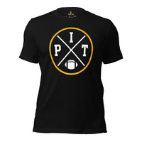 Pittsburgh Football Emblem Fanatic Vintage Graphic T-Shirt: Retro Style, Ideal Gifts for Him & Her, Football Fans - Game Day Shirt - Black