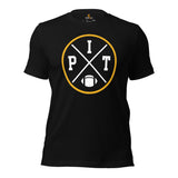 Pittsburgh Football Emblem Fanatic Vintage Graphic T-Shirt: Retro Style, Ideal Gifts for Him & Her, Football Fans - Game Day Shirt - Black