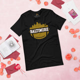 Baltimore Skyline Football Fanatic Vintage Graphic Shirt: Gift Ideas for Him & Her, Football Fans - Retro Style Game Day Shirt - Black