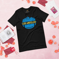 Los Angeles Skyline Football Fanatic Vintage Graphic T-Shirt: Gift Ideas for Him & Her, Football Fans - Retro Style Game Day Shirt - Black