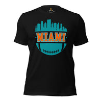 Miami Skyline Football Fanatic Vintage Graphic T-Shirt: Ideal Gift for Him & Her, Football Fans - Retro Style Game Day Shirt - Black