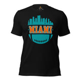 Miami Skyline Football Fanatic Vintage Graphic T-Shirt: Ideal Gift for Him & Her, Football Fans - Retro Style Game Day Shirt - Black