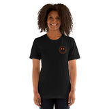 Happy Smiley Face Emoji T-Shirt - Chicago Football Fanatic Vintage Graphic Shirt: Gift for Him & Her, Football Fans - Game Day Shirt - Black, Women, Front