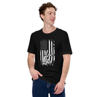 Baseball T-Shirt - Gift Ideas for Him & Her, Baseball Lovers & Enthusiasts - Vintage Catcher US Flag Themed  Shirt - Game Day Tee - Black