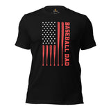 Baseball Dad US Flag Themed T-Shirt - Father's Day Gift Ideas for Him, Baseball Lovers & Enthusiasts - Vintage Game Day Shirts for Men - Black