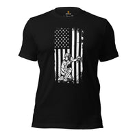 Baseball T-Shirt - Gift Ideas for Him & Her, Baseball Lovers & Enthusiasts - Vintage Catcher US Flag Themed  Shirt - Game Day Tee - Black