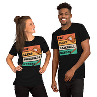 Retro Baseball T-Shirt - Gift Ideas for Him & Her, Baseball Lovers & Enthusiasts - Eat Sleep Baseball Repeat Shirt - Game Day Tees - Black, Unisex
