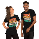 Retro Baseball T-Shirt - Gift Ideas for Him & Her, Baseball Lovers & Enthusiasts - Eat Sleep Baseball Repeat Shirt - Game Day Tees - Black, Unisex