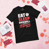 Funny Baseball T-Shirt - Gift Ideas for Him & Her, Baseball Lovers & Enthusiasts - Eat Sleep Baseball Repeat Shirt - Game Day Shirt - Black