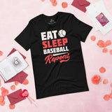 Funny Baseball T-Shirt - Gift Ideas for Him & Her, Baseball Lovers & Enthusiasts - Eat Sleep Baseball Repeat Shirt - Game Day Shirt - Black