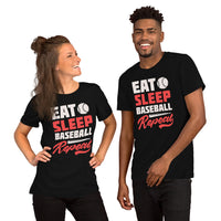 Funny Baseball T-Shirt - Gift Ideas for Him & Her, Baseball Lovers & Enthusiasts - Eat Sleep Baseball Repeat Shirt - Game Day Shirt - Black, Unisex