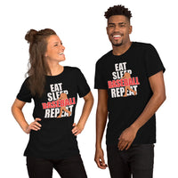 Funny Baseball T-Shirt - Gift Ideas for Him & Her, Baseball Lovers & Enthusiasts - Eat Sleep Baseball Repeat Shirt - Game Day Tee - Black, Unisex