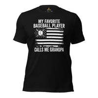 Proud Baseball Grandpa T-Shirt - Gift Ideas for Him, Baseball Lovers & Enthusiasts - My Favorite Baseball Player Calls Me Grandpa Shirt - Black